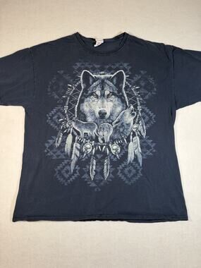 Vintage Wolf Dreamcatcher T-Shirt XL Black Native American Wolves Graphic Tee